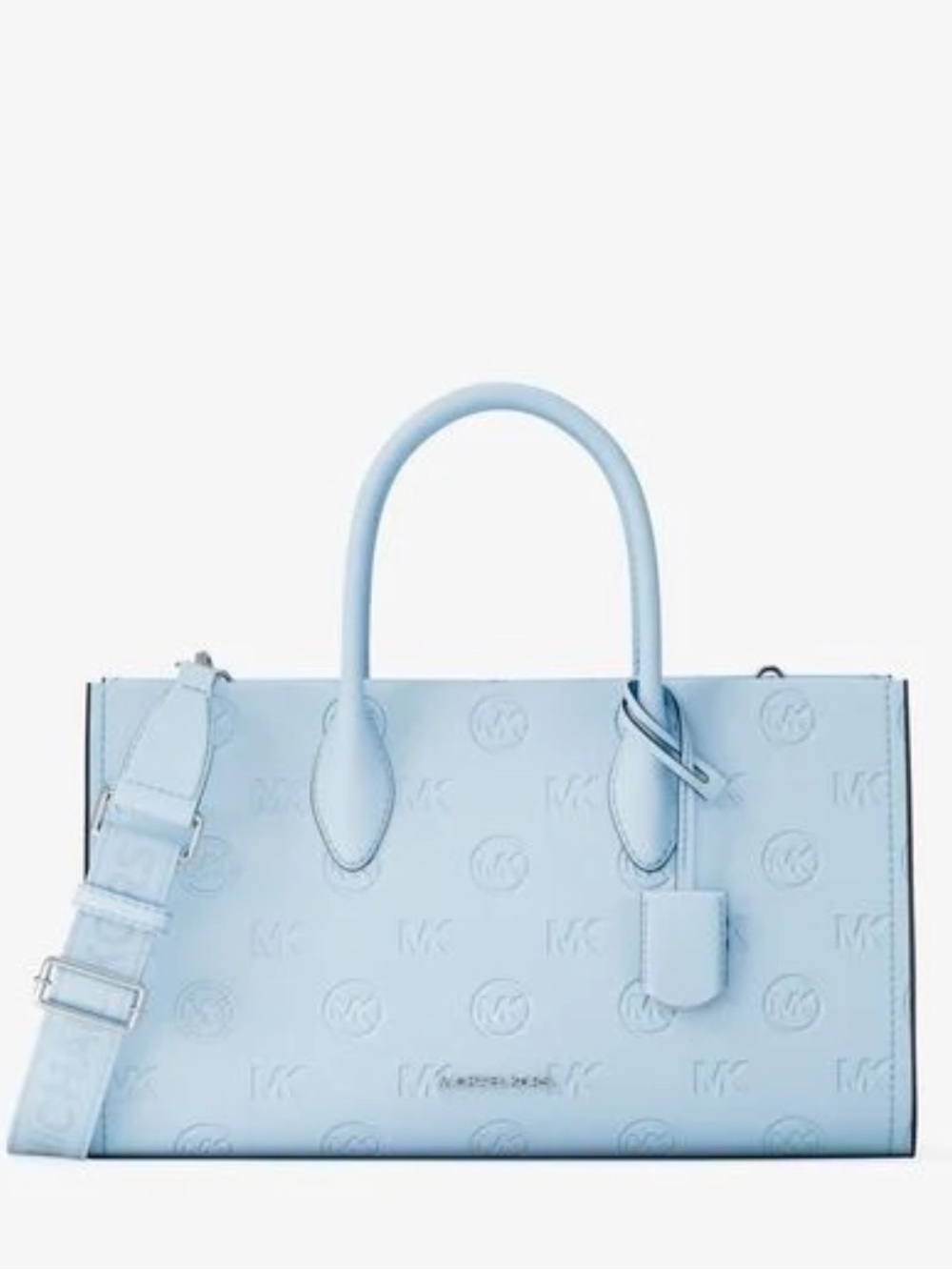 Michael Kors Mirella Med Logo Debossed EW Top Zip Satchel Shoulder Tote Handbag